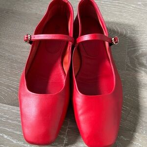 Zara Red Mary Jane Flats with Square Toe